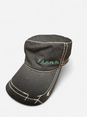 Embroidered Black Military-Style Distressed Cap Small